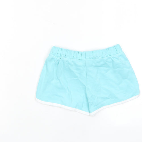 Marks and Spencer Girls Blue Cotton Sweat Shorts Size 5-6 Years Regular Drawstring - Ice Lollie