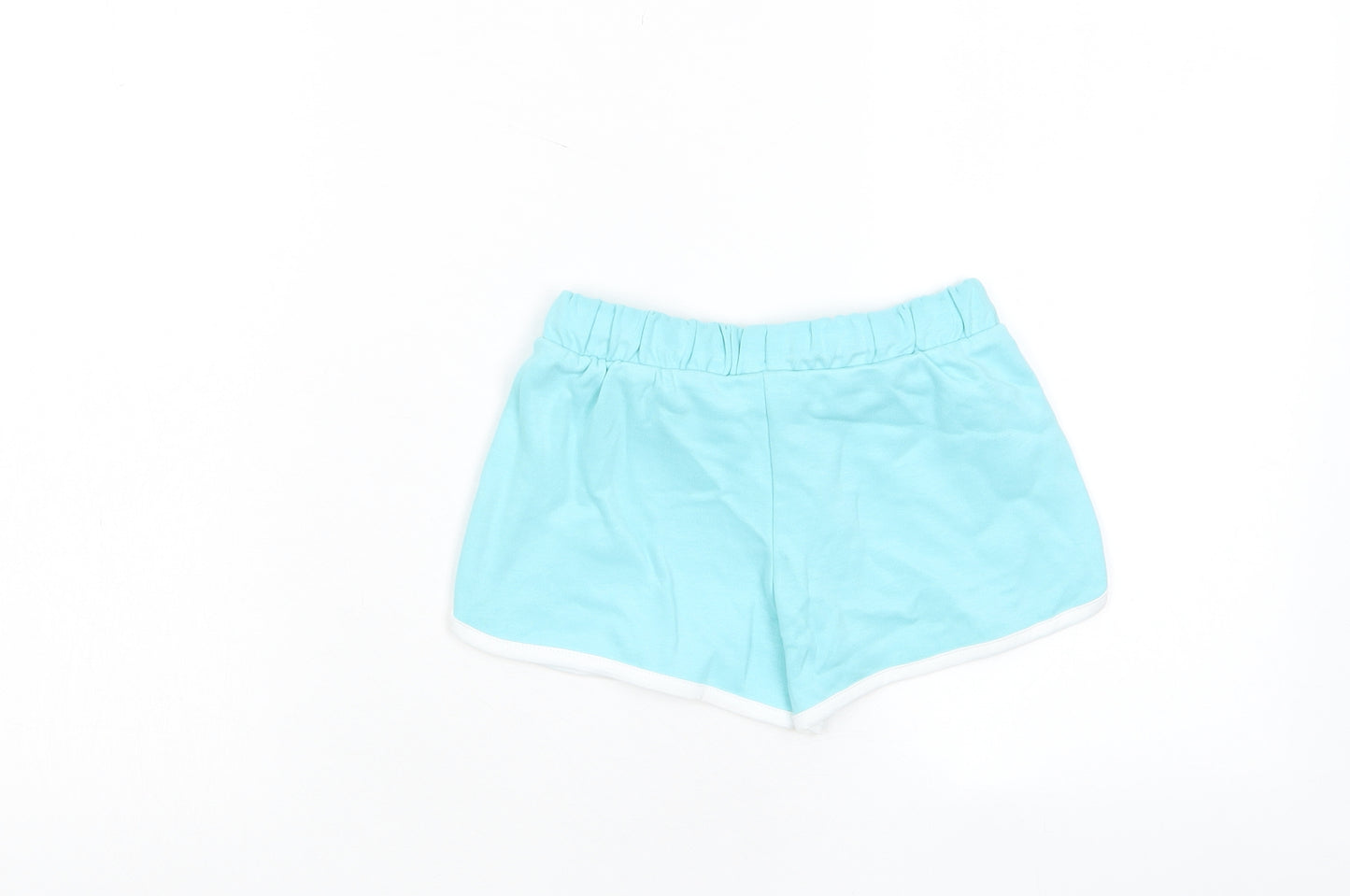 Marks and Spencer Girls Blue Cotton Sweat Shorts Size 5-6 Years Regular Drawstring - Ice Lollie