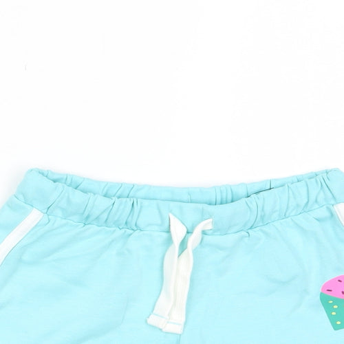 Marks and Spencer Girls Blue Cotton Sweat Shorts Size 5-6 Years Regular Drawstring - Ice Lollie