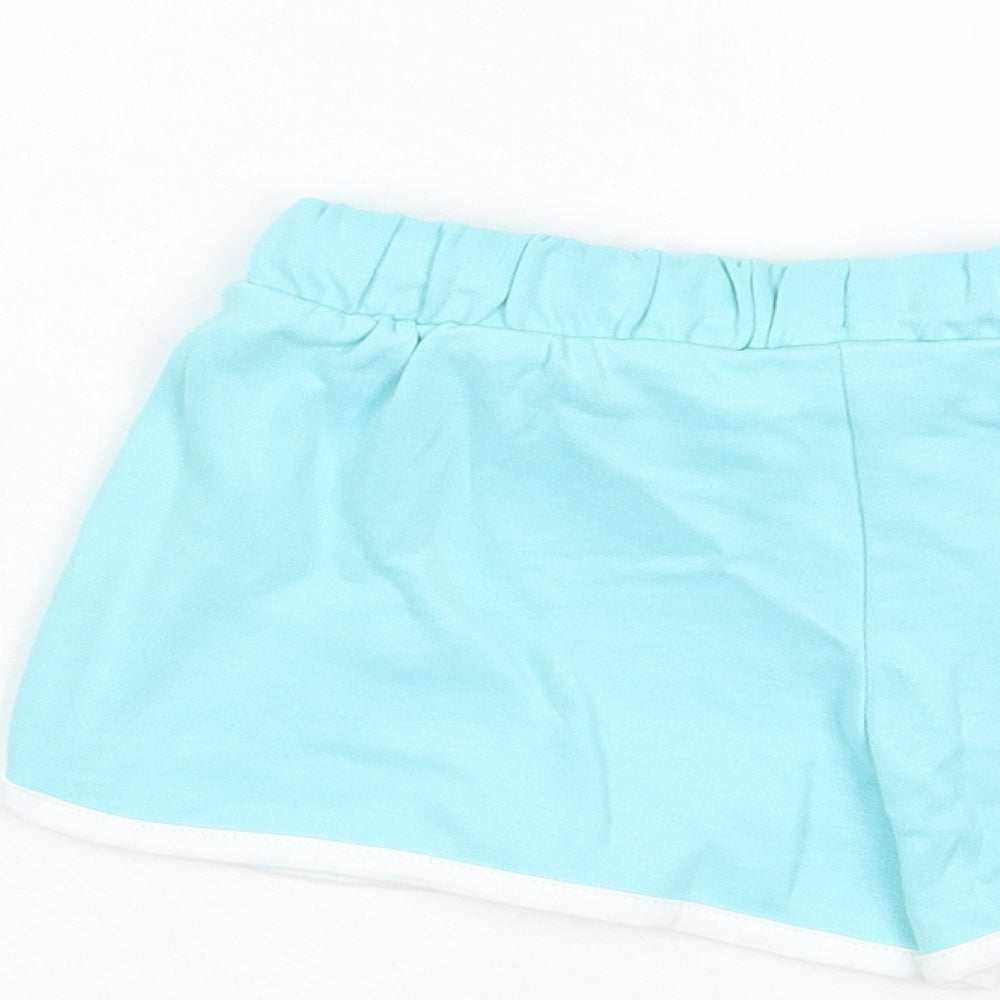 Marks and Spencer Girls Blue Cotton Sweat Shorts Size 5-6 Years Regular Drawstring - Ice Lollie