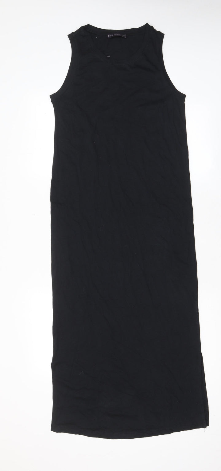 Marks and Spencer Womens Black Cotton Tank Dress Size 6 Crew Neck Pullover