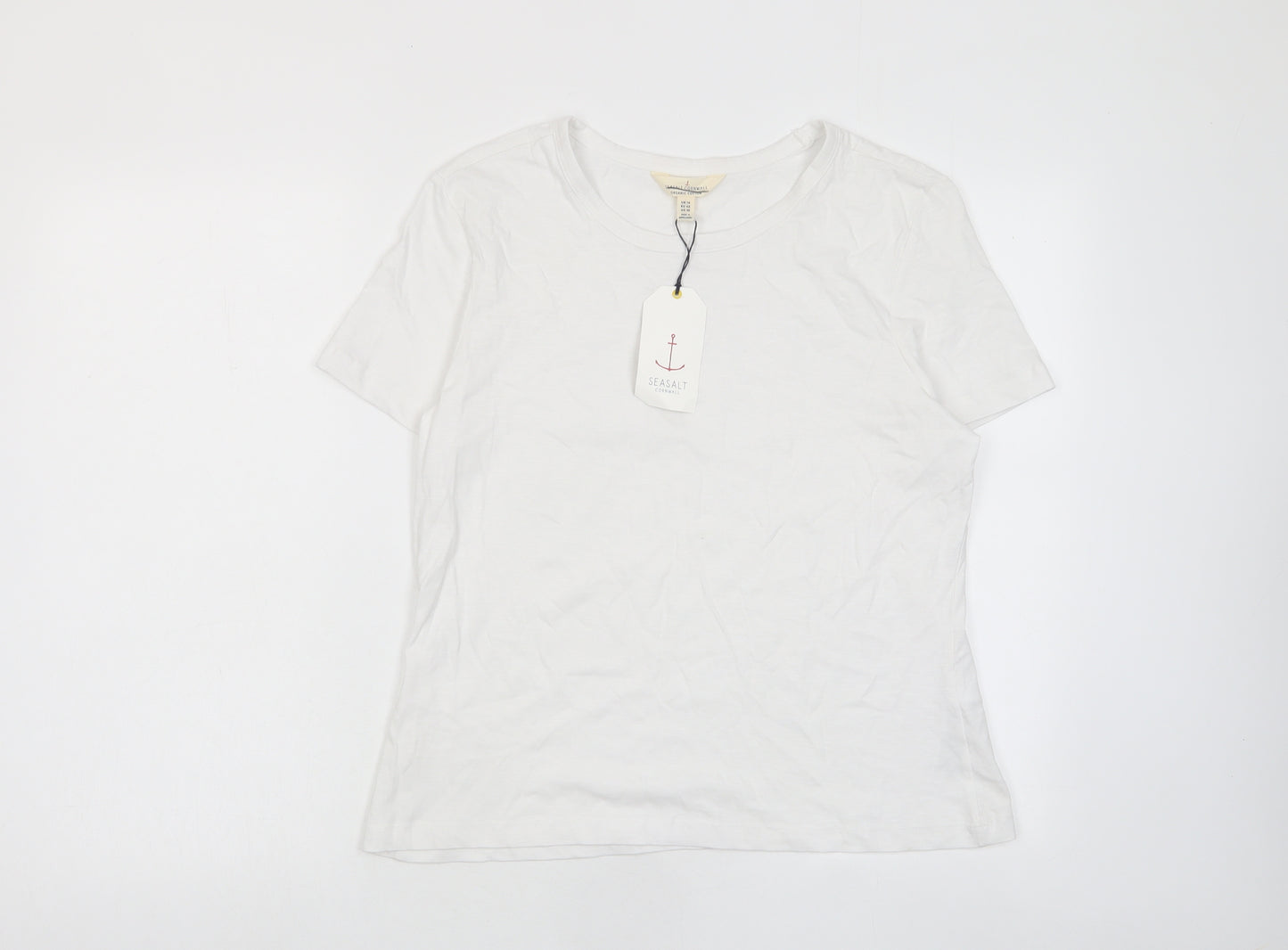 Seasalt Womens White Cotton Basic T-Shirt Size 14 Crew Neck