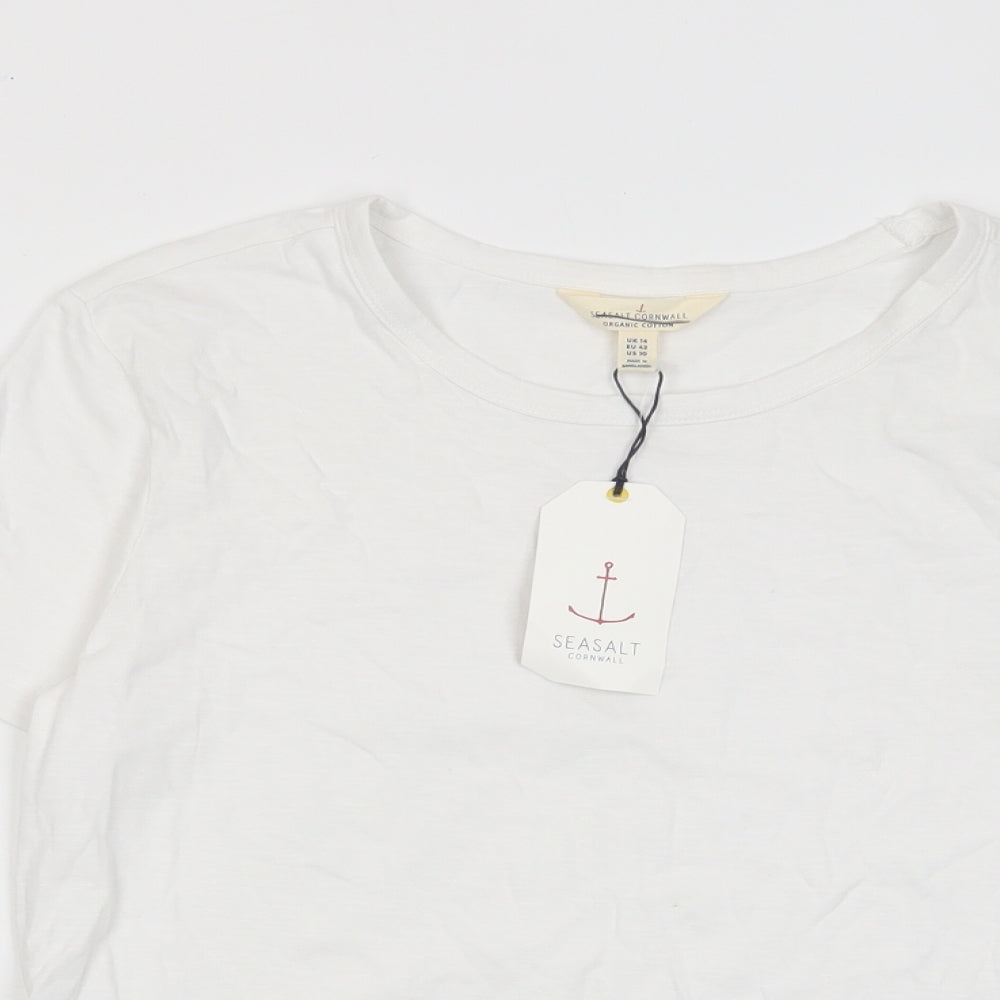 Seasalt Womens White Cotton Basic T-Shirt Size 14 Crew Neck