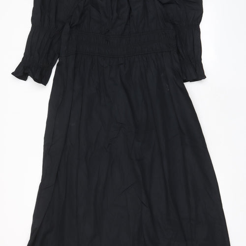 Marks and Spencer Womens Black Cotton A-Line Size 16 Scoop Neck Pullover - Pleated