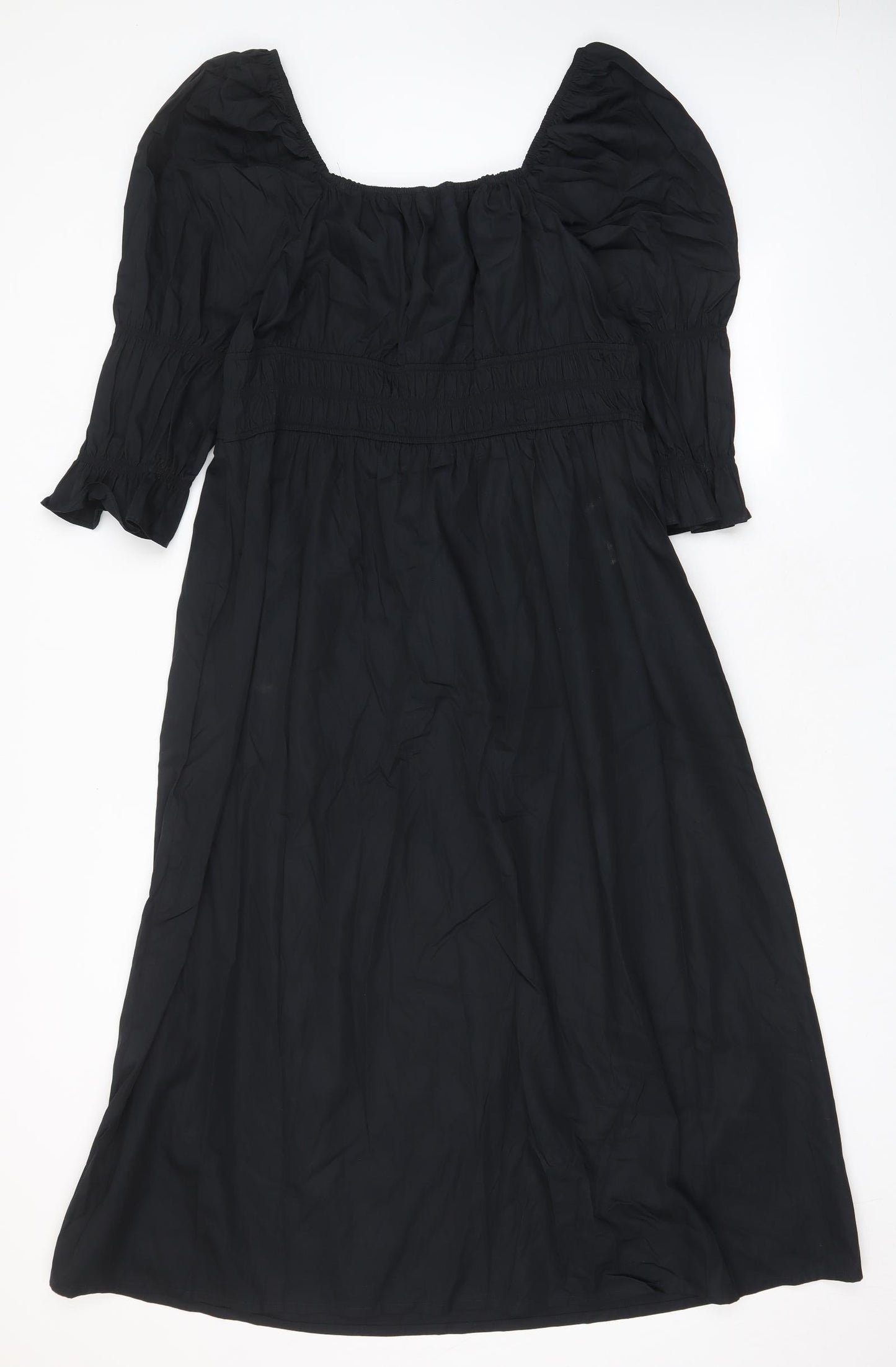 Marks and Spencer Womens Black Cotton A-Line Size 16 Scoop Neck Pullover - Pleated