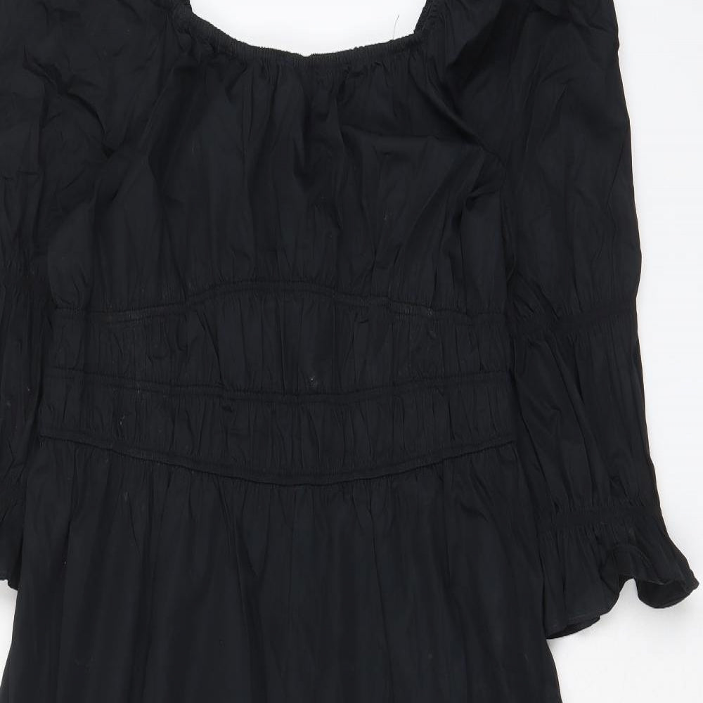 Marks and Spencer Womens Black Cotton A-Line Size 16 Scoop Neck Pullover - Pleated