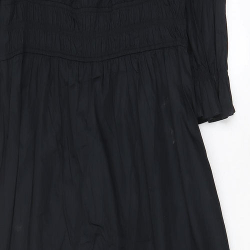 Marks and Spencer Womens Black Cotton A-Line Size 16 Scoop Neck Pullover - Pleated