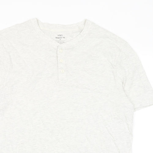 Marks and Spencer Mens Grey Cotton T-Shirt Size M Henley