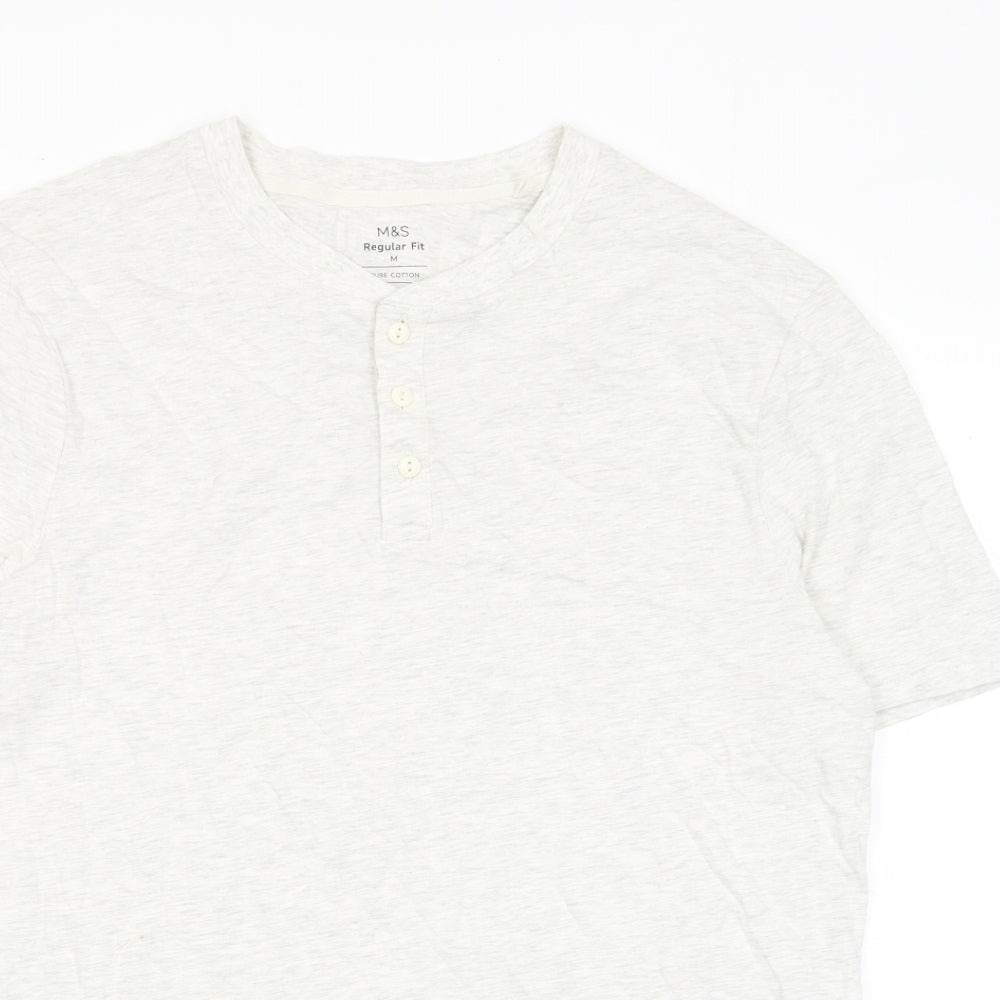 Marks and Spencer Mens Grey Cotton T-Shirt Size M Henley