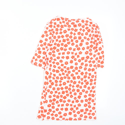 Marks and Spencer Womens Red Floral Cotton Basic T-Shirt Size 6 Crew Neck