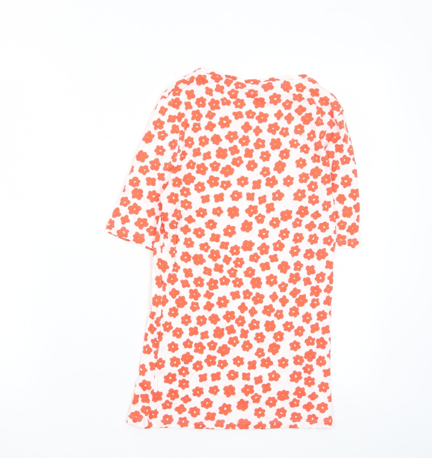 Marks and Spencer Womens Red Floral Cotton Basic T-Shirt Size 6 Crew Neck