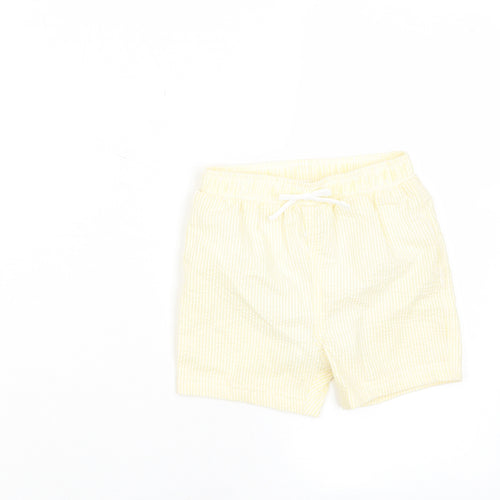 Marks and Spencer Boys Yellow Plaid Cotton Cropped Trousers Size 18-24 Months Drawstring