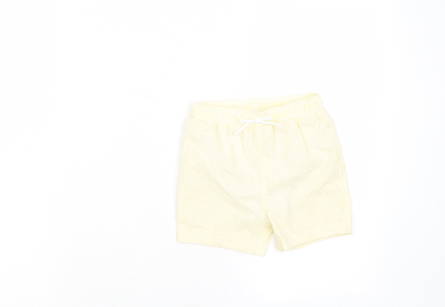 Marks and Spencer Boys Yellow Plaid Cotton Cropped Trousers Size 18-24 Months Drawstring
