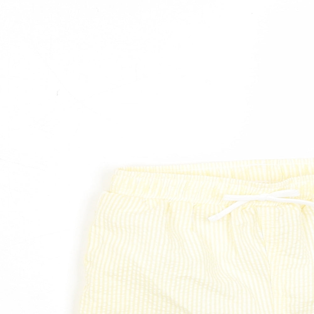 Marks and Spencer Boys Yellow Plaid Cotton Cropped Trousers Size 18-24 Months Drawstring