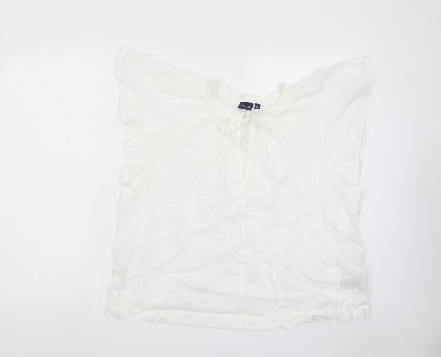 Gap Womens White Cotton Basic T-Shirt Size L Crew Neck - Keyhole neck