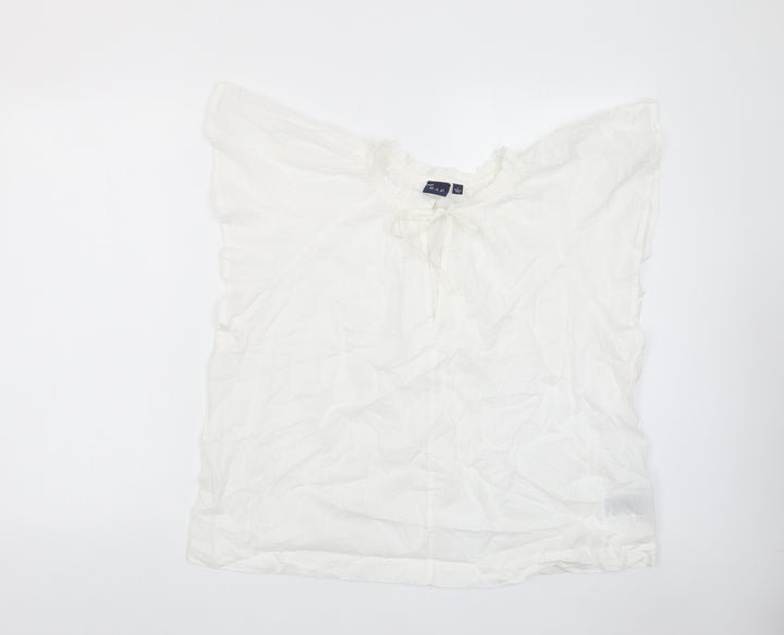 Gap Womens White Cotton Basic T-Shirt Size L Crew Neck - Keyhole neck