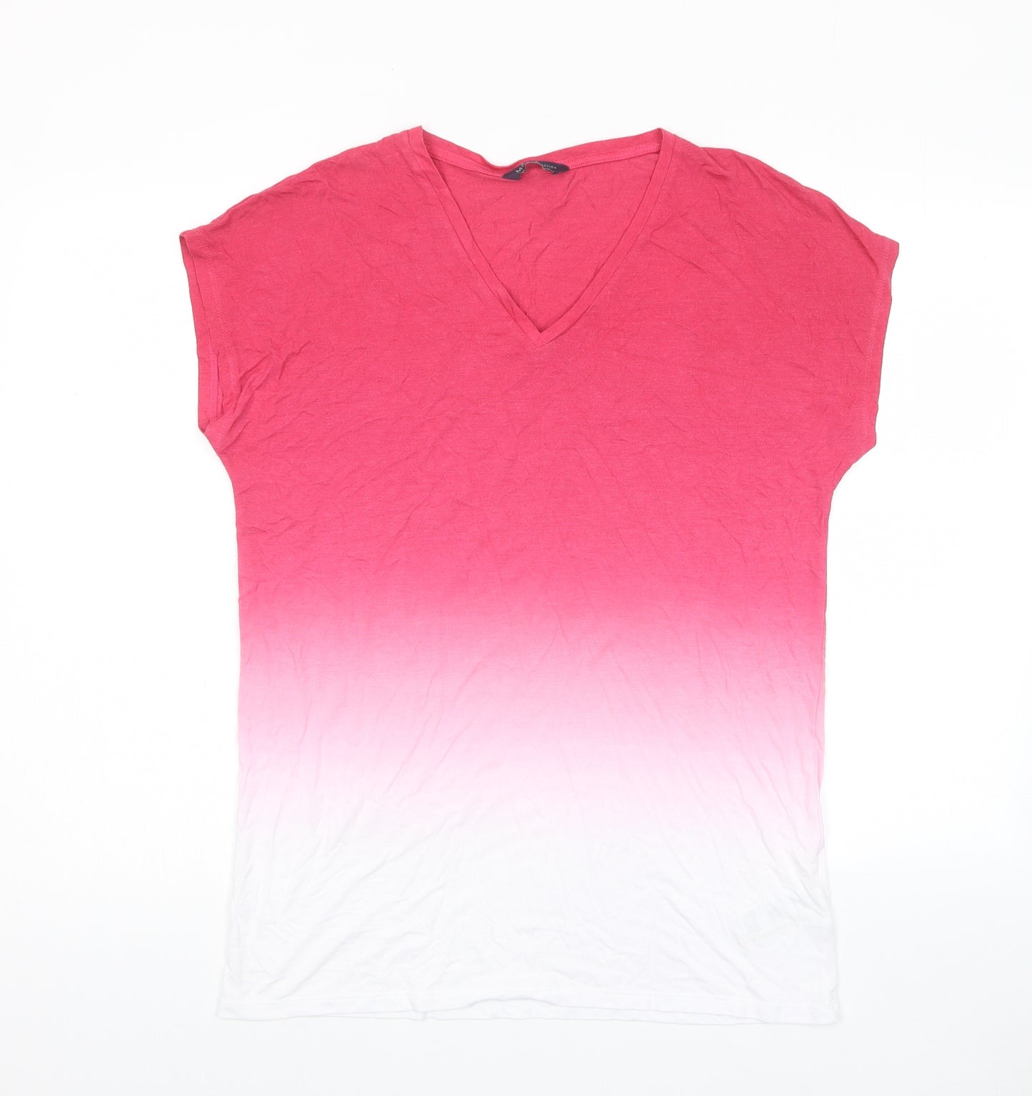 Marks and Spencer Womens Pink Viscose Basic T-Shirt Size 10 V-Neck - Ombre