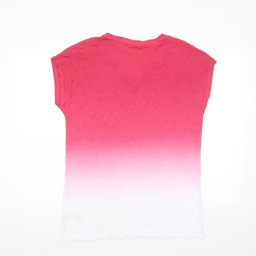 Marks and Spencer Womens Pink Viscose Basic T-Shirt Size 10 V-Neck - Ombre