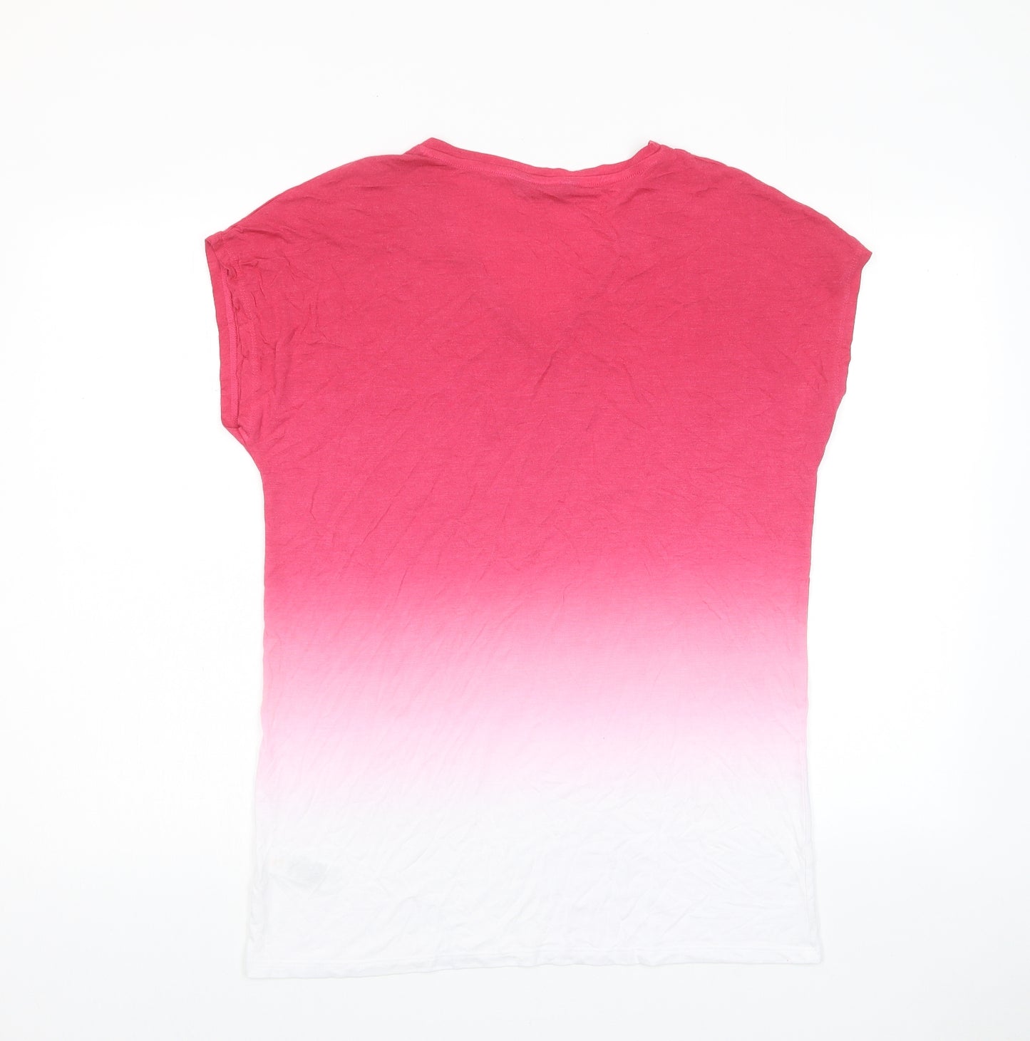 Marks and Spencer Womens Pink Viscose Basic T-Shirt Size 10 V-Neck - Ombre
