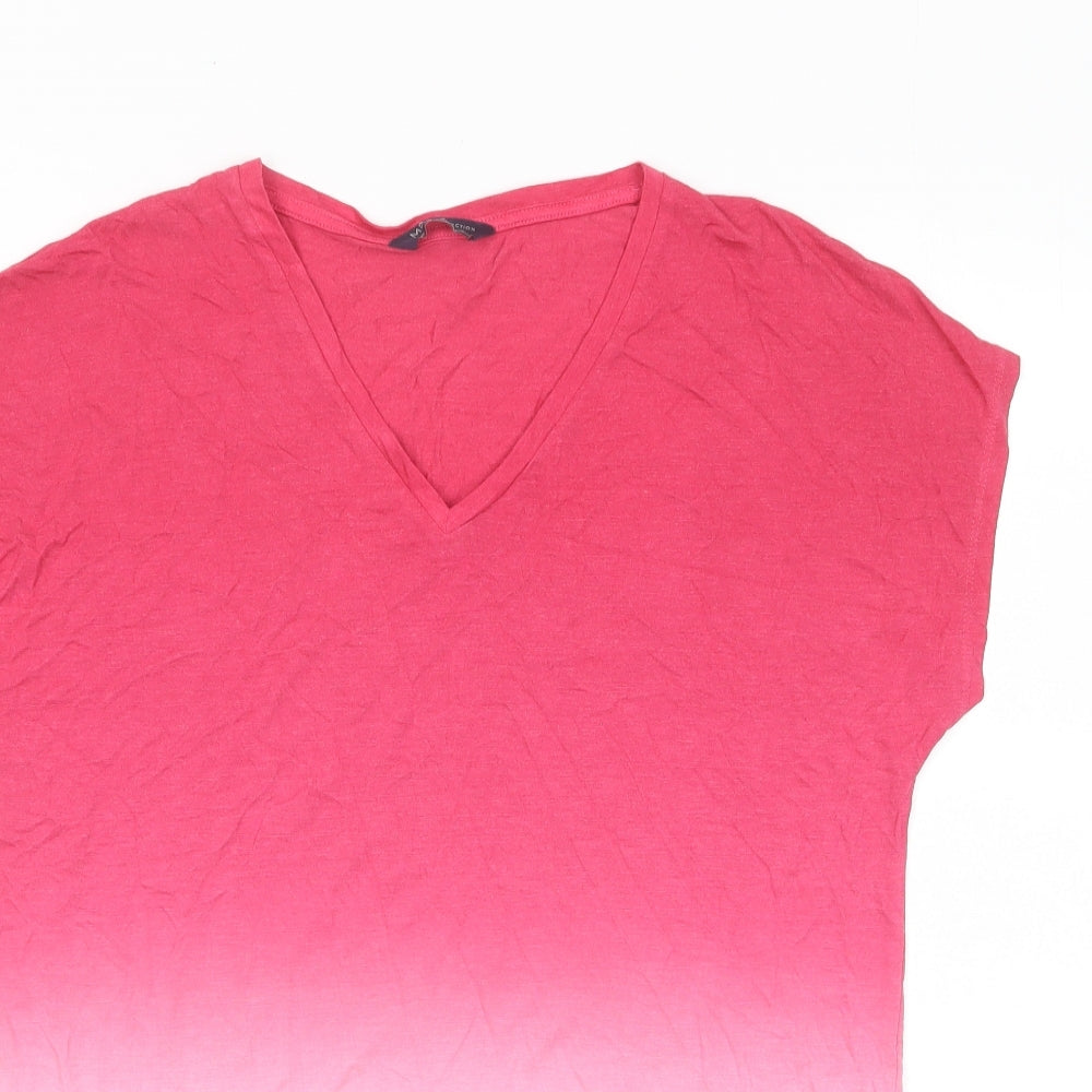 Marks and Spencer Womens Pink Viscose Basic T-Shirt Size 10 V-Neck - Ombre