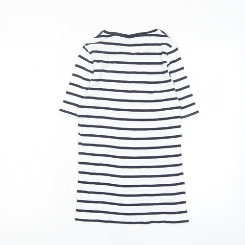 Marks and Spencer Womens White Striped Cotton Basic T-Shirt Size 10 Crew Neck