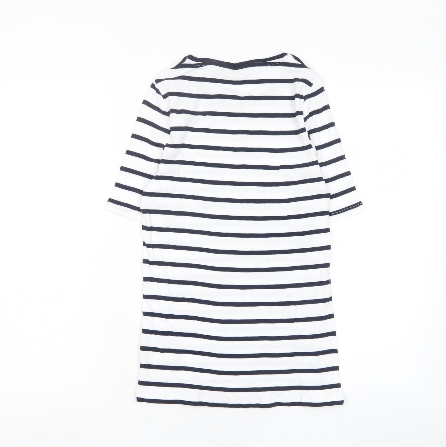 Marks and Spencer Womens White Striped Cotton Basic T-Shirt Size 10 Crew Neck
