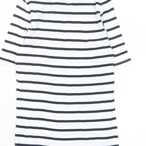 Marks and Spencer Womens White Striped Cotton Basic T-Shirt Size 10 Crew Neck