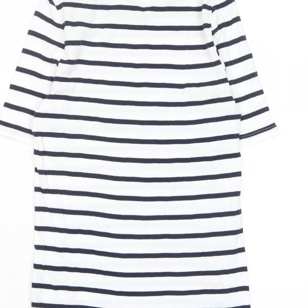 Marks and Spencer Womens White Striped Cotton Basic T-Shirt Size 10 Crew Neck