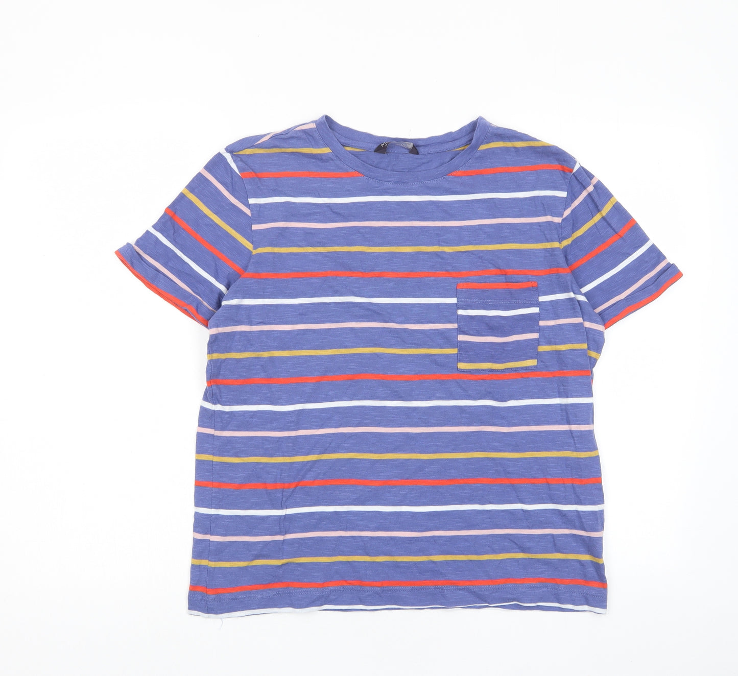 Marks and Spencer Womens Multicoloured Striped Cotton Basic T-Shirt Size 10 Crew Neck - Pocket