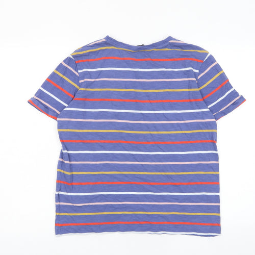 Marks and Spencer Womens Multicoloured Striped Cotton Basic T-Shirt Size 10 Crew Neck - Pocket