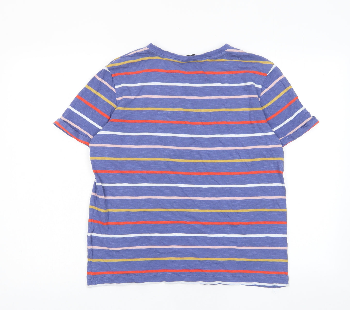 Marks and Spencer Womens Multicoloured Striped Cotton Basic T-Shirt Size 10 Crew Neck - Pocket