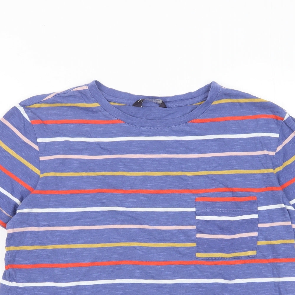 Marks and Spencer Womens Multicoloured Striped Cotton Basic T-Shirt Size 10 Crew Neck - Pocket