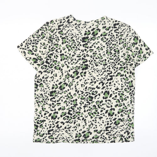 Marks and Spencer Womens Green Animal Print Cotton Basic T-Shirt Size 10 Crew Neck