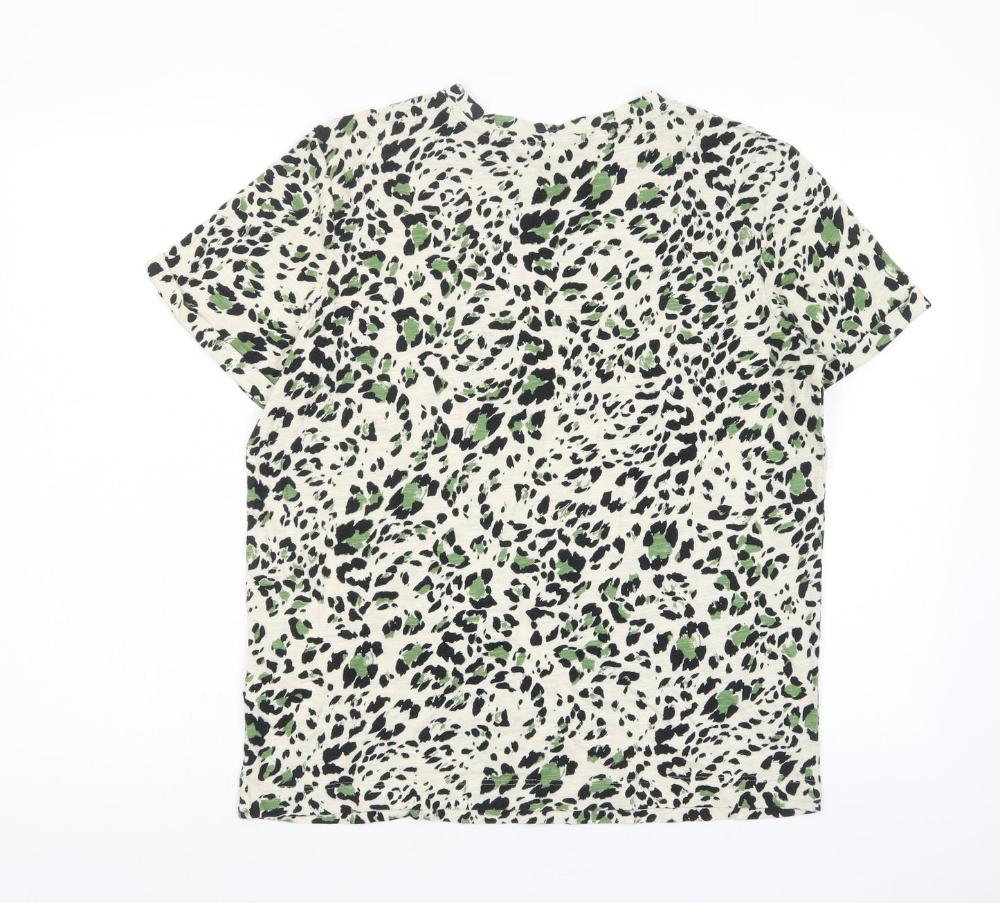Marks and Spencer Womens Green Animal Print Cotton Basic T-Shirt Size 10 Crew Neck