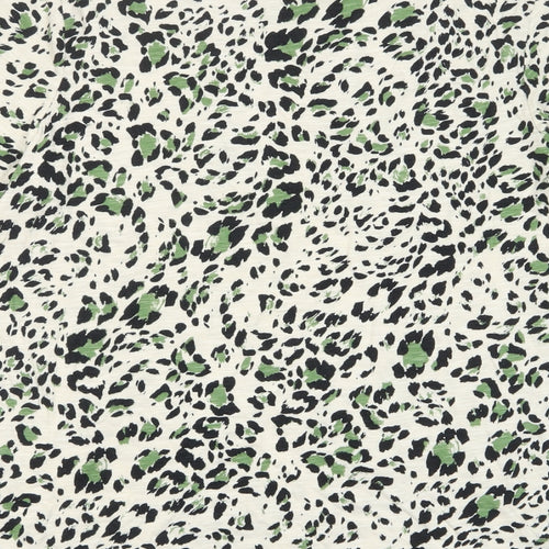 Marks and Spencer Womens Green Animal Print Cotton Basic T-Shirt Size 10 Crew Neck