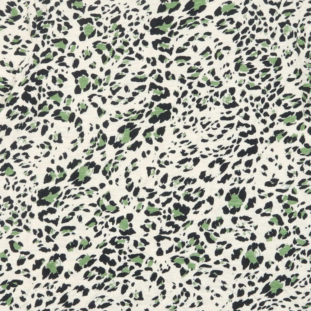Marks and Spencer Womens Green Animal Print Cotton Basic T-Shirt Size 10 Crew Neck