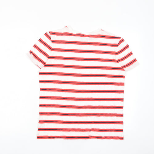 Marks and Spencer Womens Red Striped Cotton Basic T-Shirt Size 14 Crew Neck - Pocket