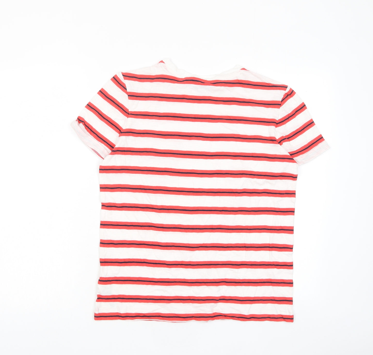 Marks and Spencer Womens Red Striped Cotton Basic T-Shirt Size 14 Crew Neck - Pocket