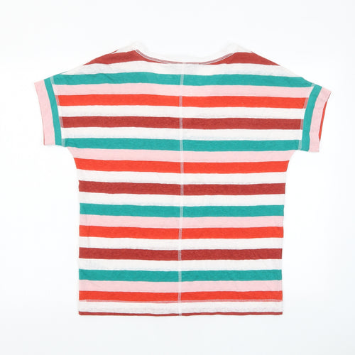 Marks and Spencer Womens Multicoloured Striped Linen Basic T-Shirt Size 8 Crew Neck