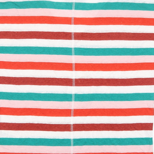Marks and Spencer Womens Multicoloured Striped Linen Basic T-Shirt Size 8 Crew Neck