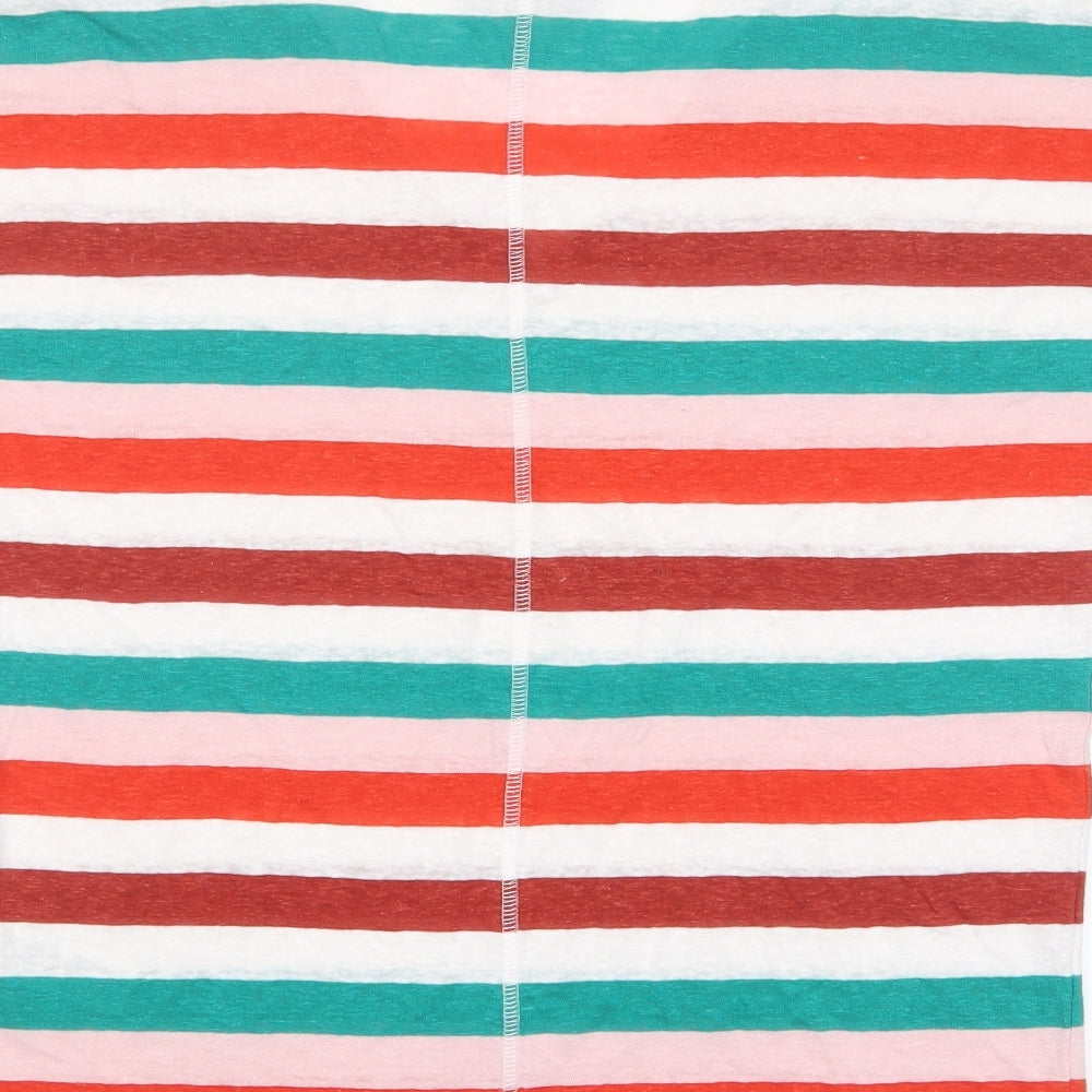 Marks and Spencer Womens Multicoloured Striped Linen Basic T-Shirt Size 8 Crew Neck