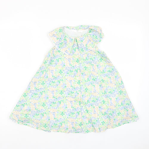 Marks and Spencer Girls Multicoloured Floral Cotton A-Line Size 5-6 Years Collared Button