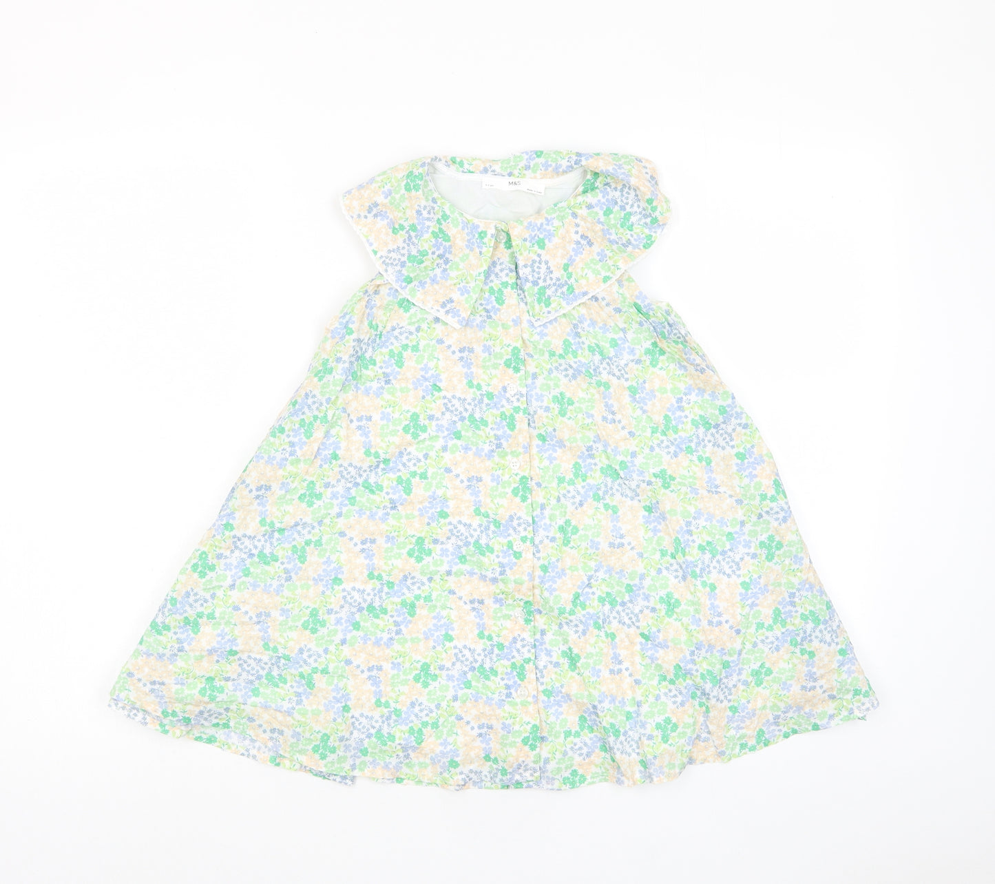 Marks and Spencer Girls Multicoloured Floral Cotton A-Line Size 5-6 Years Collared Button