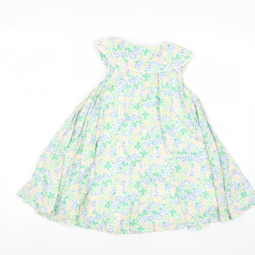 Marks and Spencer Girls Multicoloured Floral Cotton A-Line Size 5-6 Years Collared Button