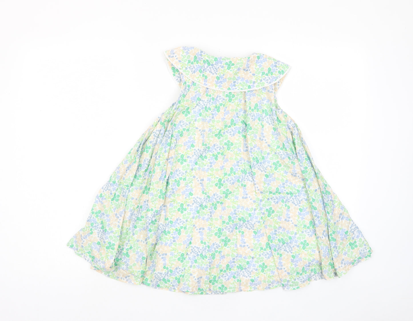 Marks and Spencer Girls Multicoloured Floral Cotton A-Line Size 5-6 Years Collared Button