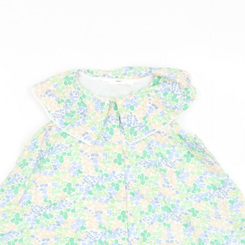 Marks and Spencer Girls Multicoloured Floral Cotton A-Line Size 5-6 Years Collared Button