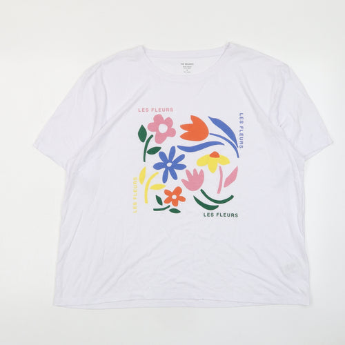 Marks and Spencer Womens White Polyester Basic T-Shirt Size 18 Crew Neck - Les Fleurs