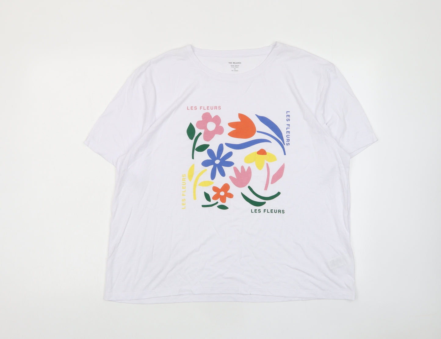 Marks and Spencer Womens White Polyester Basic T-Shirt Size 18 Crew Neck - Les Fleurs