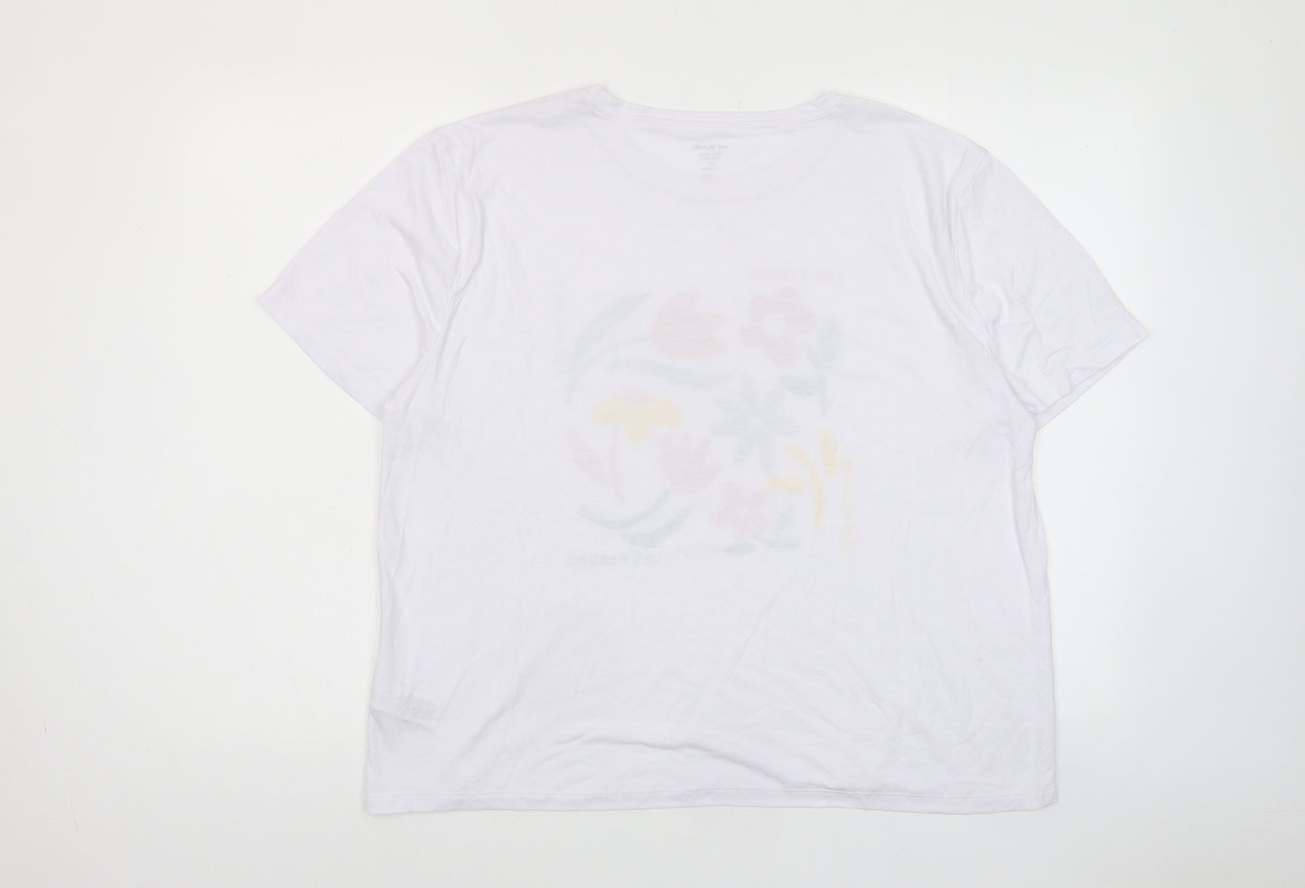 Marks and Spencer Womens White Polyester Basic T-Shirt Size 18 Crew Neck - Les Fleurs