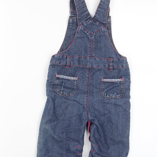 Ti Girls Blue Cotton Dungaree One-Piece Size 12-18 Months Button - Buttons, Heart, Embroided